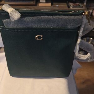 Coach Dark Green Leather Crossbody with Gold 'C' Accent
